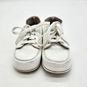 Vintage Baby Sz 4.5 White Leather Walking Shoes High Top Hard Bottom Lace Up B